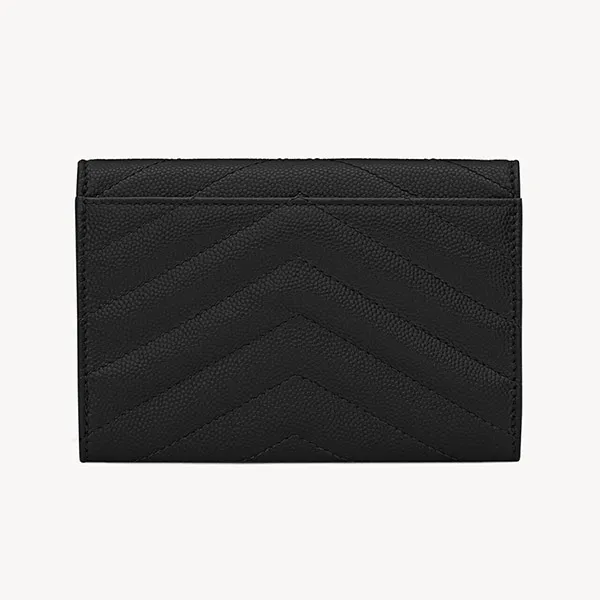 Ví Yves Saint Laurent YSL Cassandre Matelassé Small Envelope Wallet In Grain De Poudre Leather NOIR 414404BOW011000 Màu Đen