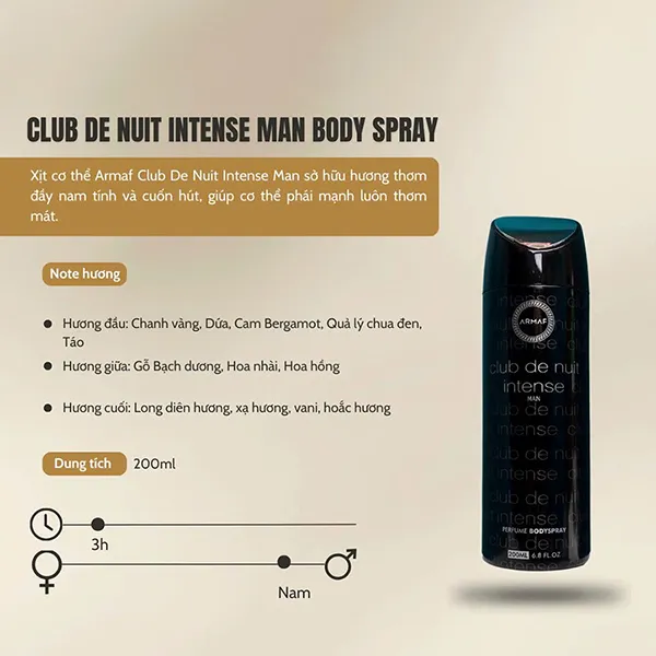 Xịt Khử Mùi Nam Armaf Club De Nuit Body Spray 200ml
