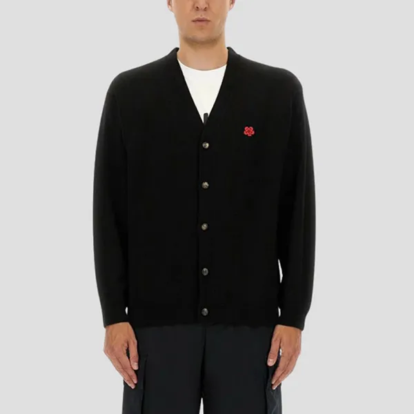 Áo Cardigan Nam Kenzo 'Boke Flower' Embroidered In Merino Wool Black PFF65CA7593LB.99J Màu Đen Size S