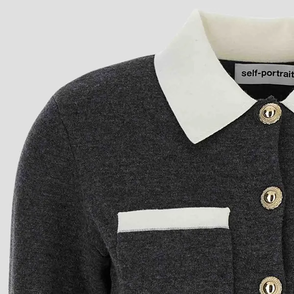 Áo Cardigan Nữ Self-Portrait Wool Blend With Contrasting Collar In Grey PF25-048C-GR Màu Xám Size XS