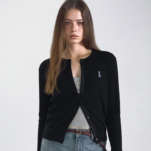 Áo Cardigan Nữ WHOAU Steve High Gauge Wool Cable Cardigan WHCKF4801F Màu Đen