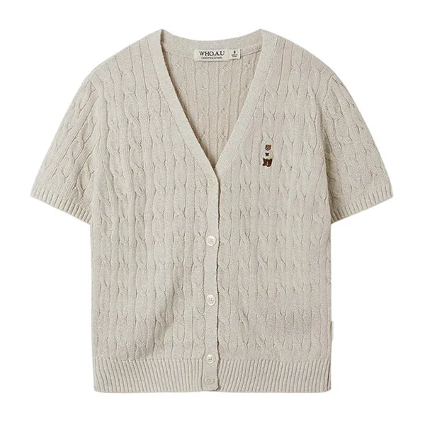 Áo Cardigan Nữ WHOAU Steve V-Neck Melange Cardigan WHCKF2521F Màu Be Kem