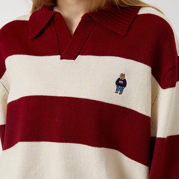 Áo Dài Tay Nữ Whoau Stripe Collor Pullover WHKAE4922U Màu Đỏ