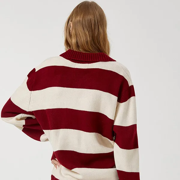 Áo Dài Tay Nữ Whoau Stripe Collor Pullover WHKAE4922U Màu Đỏ