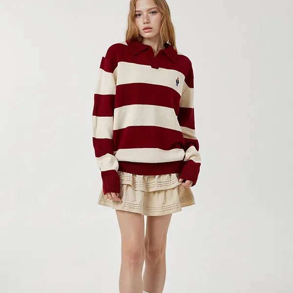 Áo Dài Tay Nữ Whoau Stripe Collor Pullover WHKAE4922U Màu Đỏ