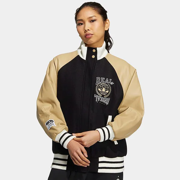 Áo Khoác Adidas Bomber Jacket HS9513 Màu Đen Phối Be Size S (Form Á)