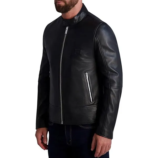 Áo Khoác Da Nam Karl Lagerfeld Men's Leather Racer Jacket Màu Đen Size S