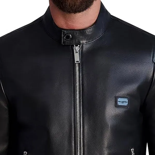 Áo Khoác Da Nam Karl Lagerfeld Men's Leather Racer Jacket Màu Đen Size S
