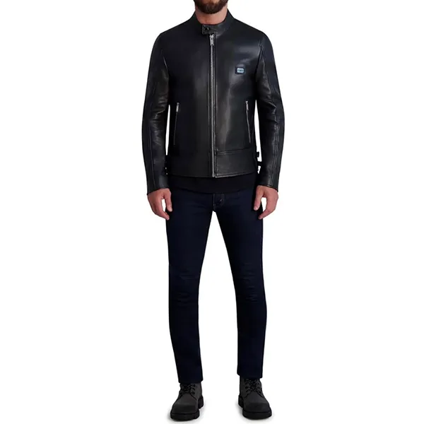 Áo Khoác Da Nam Karl Lagerfeld Men's Leather Racer Jacket Màu Đen Size S