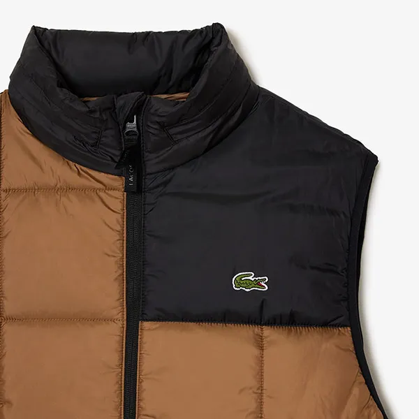 Áo Khoác Gile Nam Lacoste Men's Puffer Vest With Removable Hood BH1585-51 QIN Màu Đen - Nâu Size 48