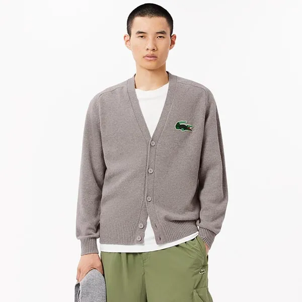 Áo Khoác Len Nam Lacoste Classic Fit V-Neck AH6682 W9D Màu Xám Size 3