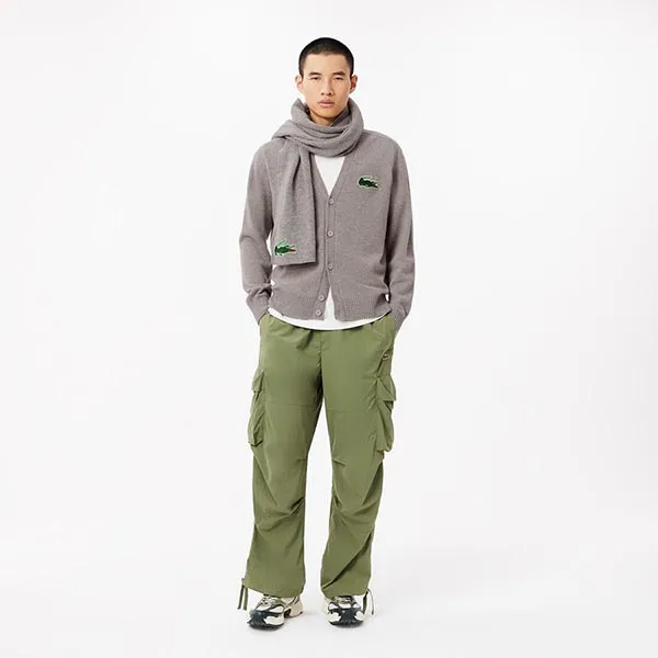 Áo Khoác Len Nam Lacoste Classic Fit V-Neck AH6682 W9D Màu Xám Size 3