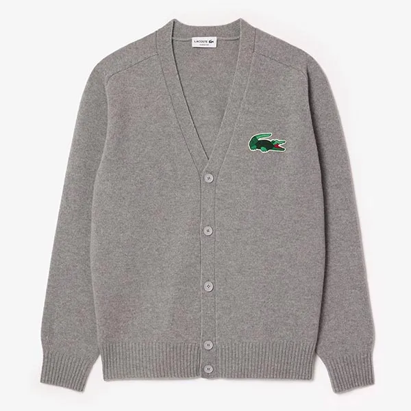 Áo Khoác Len Nam Lacoste Classic Fit V-Neck AH6682 W9D Màu Xám Size 3