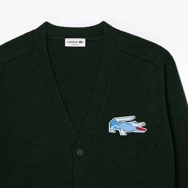 Áo Khoác Len Nam Lacoste Classic Fit V-Neck Wool Dark Green Cardigan AH3053 DCJ Màu Xanh Lá Size 3
