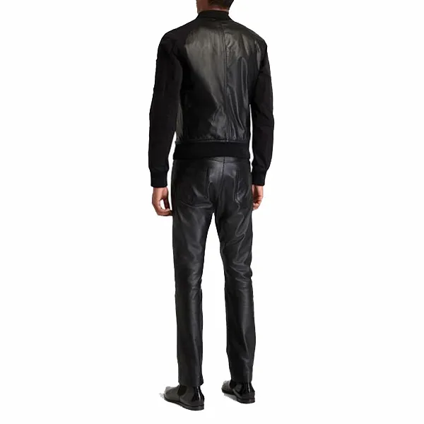 Áo Khoác Nam Dolce & Gabbana D&G Men's Black Shell Paneled Leather Bomber Jacket Màu Đen Size 44