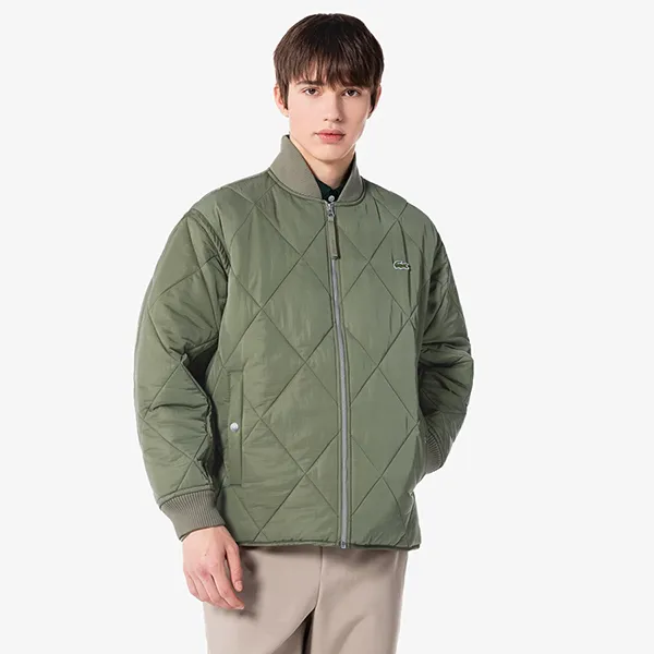 Áo Khoác Nam Lacoste Bomber Jacket BH7142 - BMY Màu Xanh Olive Size 48