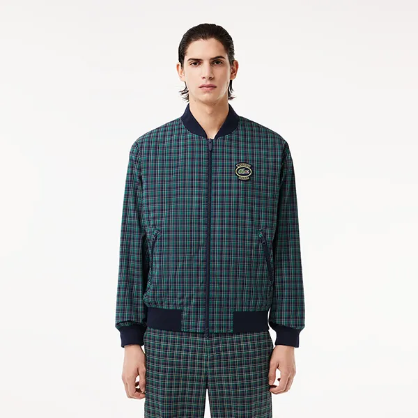 Áo Khoác Nam Lacoste Checked Showerproof Harrington Jacket BH7466 - QRN Màu Xanh Size 46