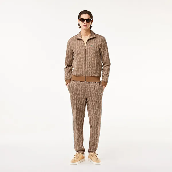 Áo Khoác Nam Lacoste Men's Paris Zipper Jacquard Sweatshirt SH1368-IRP Màu Be Nâu Size 2