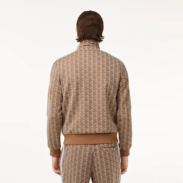 Áo Khoác Nam Lacoste Men's Paris Zipper Jacquard Sweatshirt SH1368-IRP Màu Be Nâu Size 2