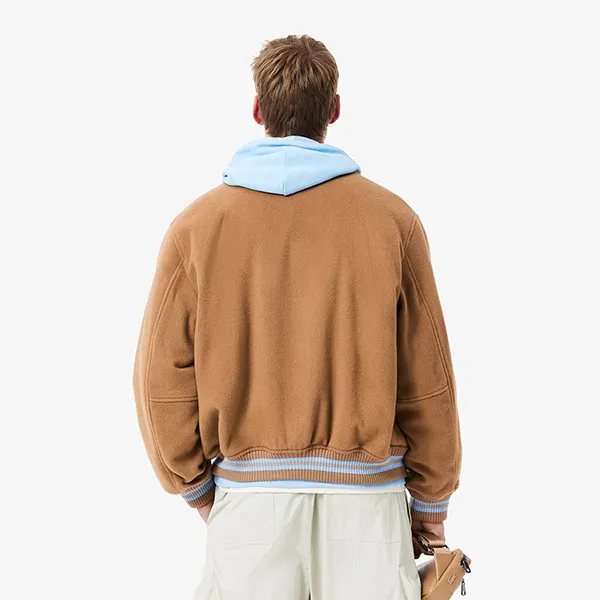 Áo Khoác Nam Lacoste Wool Crocodile Badge Bomber Jacket BH4307 SIX Màu Nâu Size 46