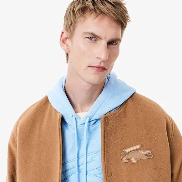 Áo Khoác Nam Lacoste Wool Crocodile Badge Bomber Jacket BH4307 SIX Màu Nâu Size 46