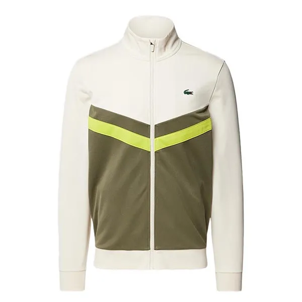 Áo Khoác Nam Lacoste Zip-Up Print Tennis Sweatshirt SH2646-00 Màu Trắng Ngà Size 3