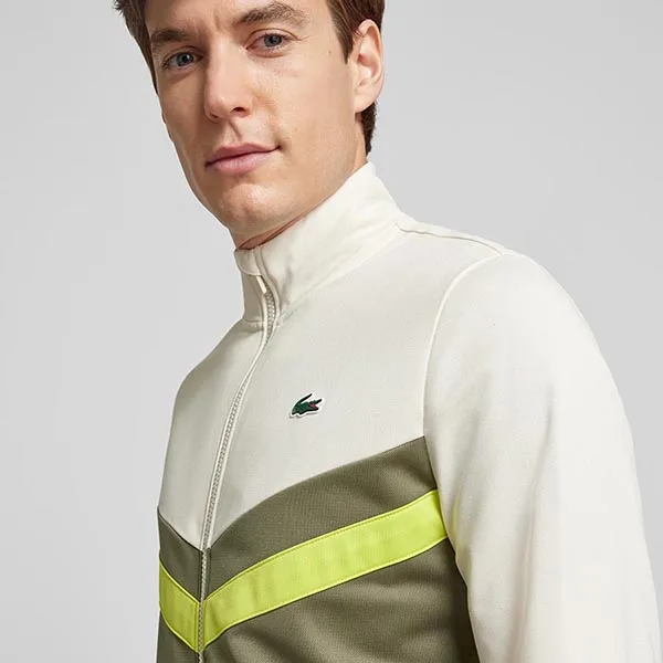 Áo Khoác Nam Lacoste Zip-Up Print Tennis Sweatshirt SH2646-00 Màu Trắng Ngà Size 3