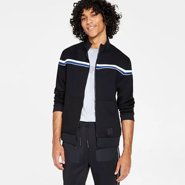 Áo Khoác Nỉ Nam Karl Lagerfeld Plaid Track Jacket Form Slim Màu Đen Size M