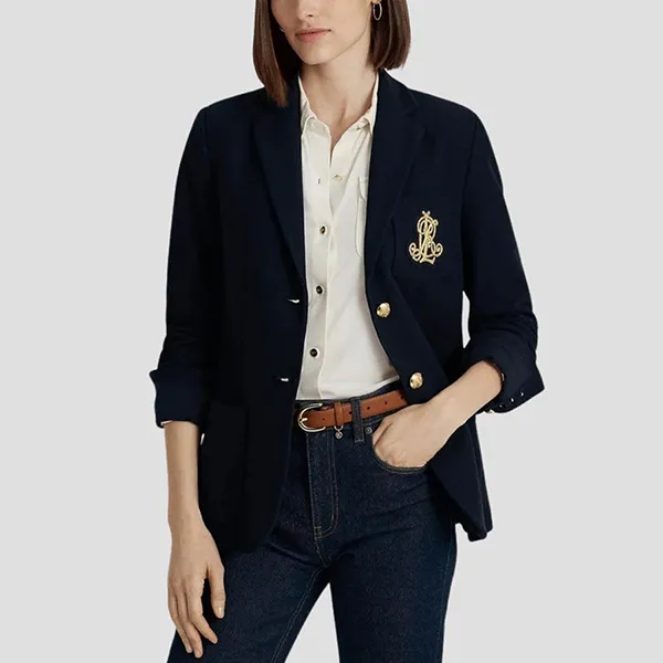 Áo Khoác Nữ Ralph Lauren Blazer Bullion Jacquard Navy Logo Embroidery 200797305005 Màu Xanh Navy Size S