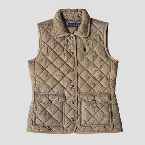 Áo Khoác Nữ Ralph Lauren Corduroy-Trim Quilted Vest Gile In Camel 211A93139002 Màu Be Size S