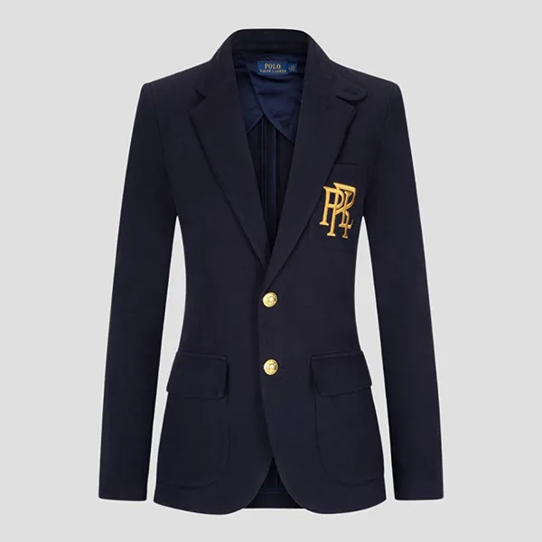 Áo Khoác Nữ Ralph Lauren Navy Blue With Gold Embroidered Logo Blazer 211857830001 Màu Xanh Navy Size 4