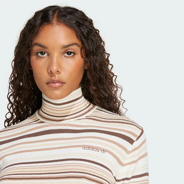 Áo Len Nữ Adidas Striped Cropped Turtleneck JD3593 Màu Trắng Nâu Size M (Form Á)