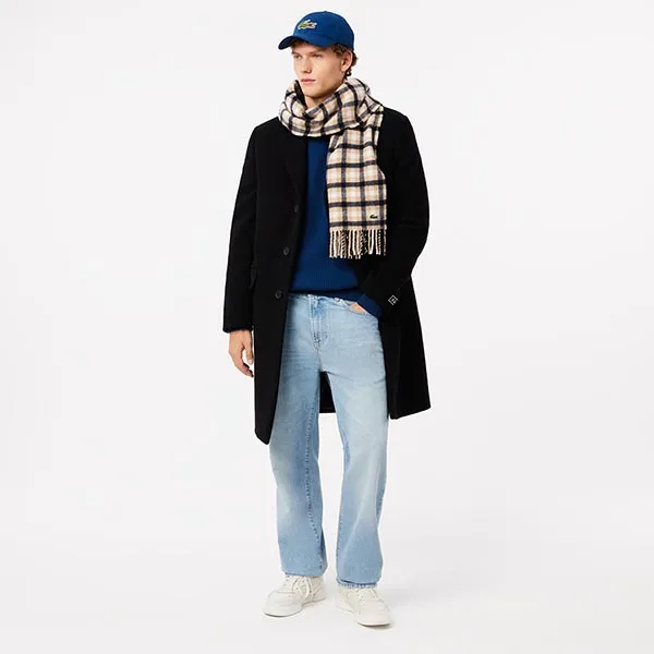 Áo Len Lacoste Classic Fit Ribbed Cotton Badge Sweater AH7742 HBM Màu Xanh Blue Size 2