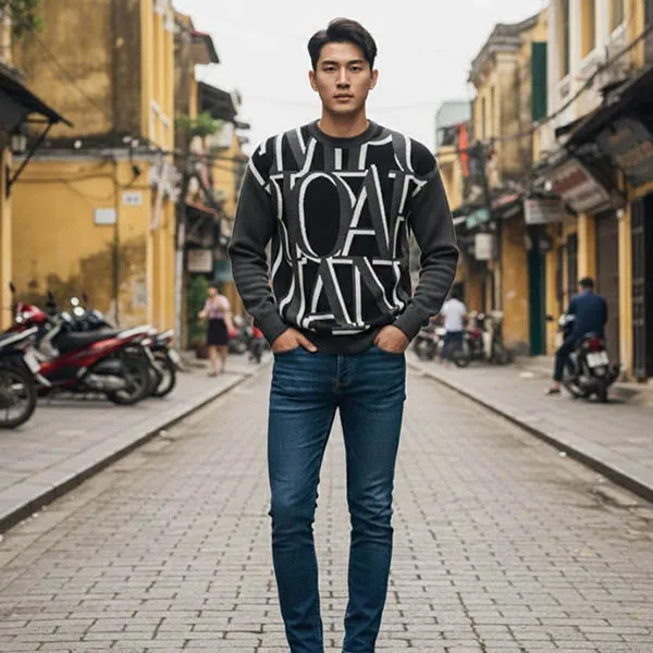 Áo Len Nam Emporio Armani 6L1MXW 1MCPZ F535 Màu Đen Xám Size S