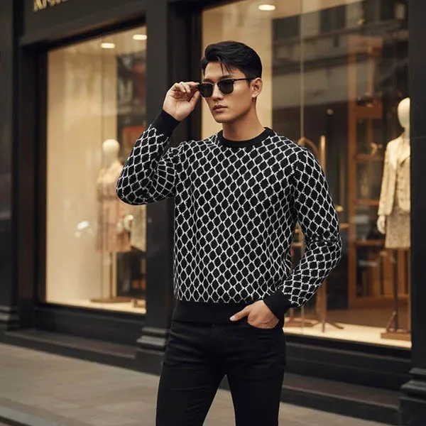Áo Len Nam John Richmond UMA24028MA Màu Đen Họa Tiết Size S