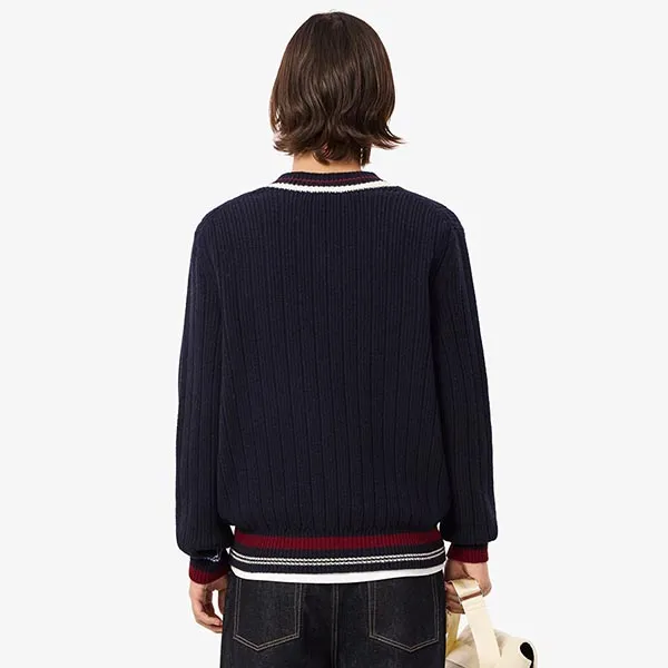 Áo Len Nam Lacoste Classic Fit Men's Tennis Style Wool Sweater AH3133 QRN Màu Xanh Navy Size 3