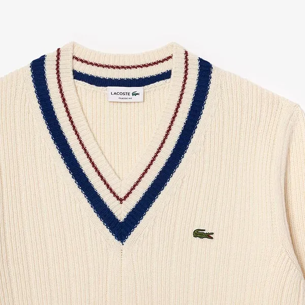 Áo Len Nam Lacoste Classic Fit Men's Tennis Style Wool Sweater AH3133 R1T Màu Trắng Kem Size 4