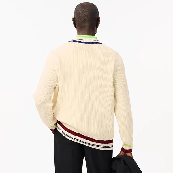 Áo Len Nam Lacoste Classic Fit Men's Tennis Style Wool Sweater AH3133 R1T Màu Trắng Kem Size 4