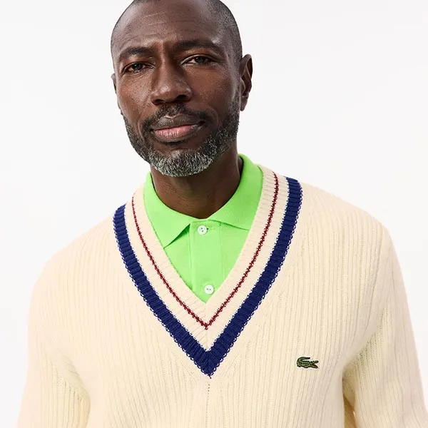 Áo Len Nam Lacoste Classic Fit Men's Tennis Style Wool Sweater AH3133 R1T Màu Trắng Kem Size 4