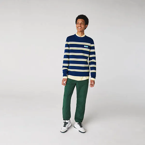 Áo Len Nam Lacoste Live Striped Cotton Crew Neck Sweater AH1208.E4X Màu Xanh Vàng Size 3