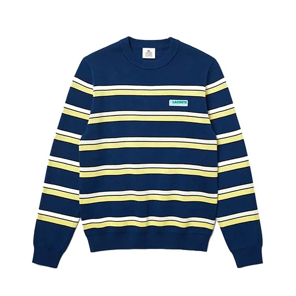 Áo Len Nam Lacoste Live Striped Cotton Crew Neck Sweater AH1208.E4X Màu Xanh Vàng Size 3