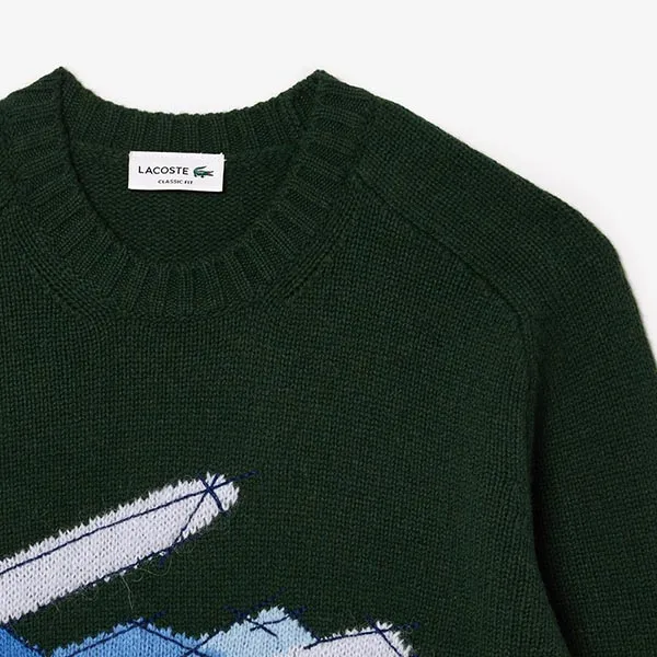 Áo Len Nam Lacoste Men's Crocodile Motif Wool Sweater AH3145 DCJ Màu Xanh Lá Size 3