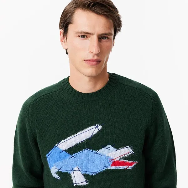 Áo Len Nam Lacoste Men's Crocodile Motif Wool Sweater AH3145 DCJ Màu Xanh Lá Size 3
