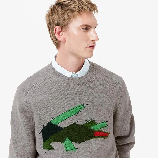 Áo Len Nam Lacoste Men's Crocodile Motif Wool Sweater AH3145 W9D Màu Xám Size 3