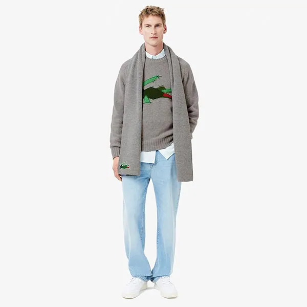 Áo Len Nam Lacoste Men's Crocodile Motif Wool Sweater AH3145 W9D Màu Xám Size 3