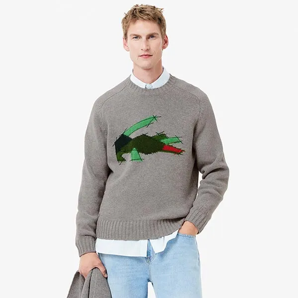 Áo Len Nam Lacoste Men's Crocodile Motif Wool Sweater AH3145 W9D Màu Xám Size 3