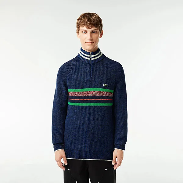 Áo Len Nam Lacoste Men's High-Neck Wool Sweater AH0817 NIQ Màu Xanh Navy Size 3