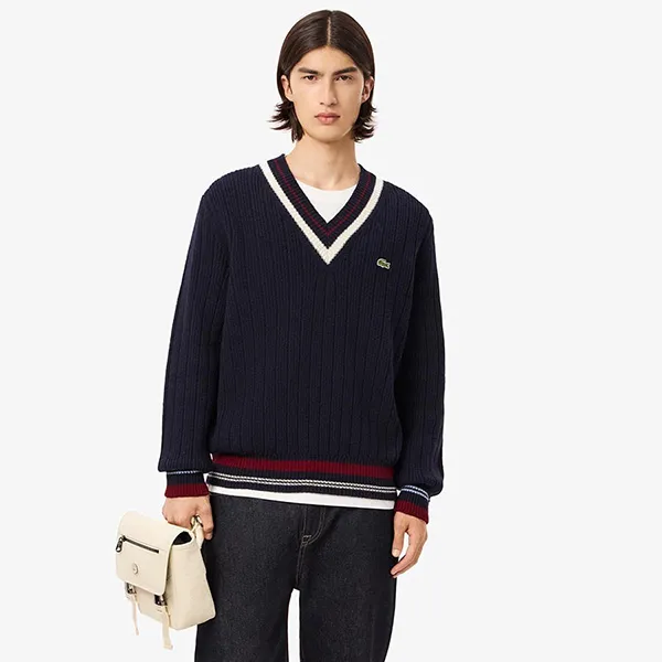 Áo Len Nam Lacoste Men's Tennis Style Wool Sweater AH3133 - QRN Màu Xanh Navy Size 3
