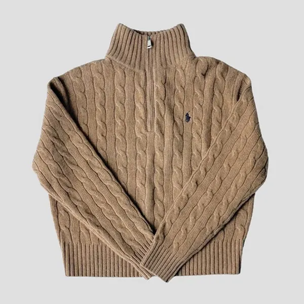 Áo Len Nữ Ralph Lauren Half-Zip Cable Knit Sweater In Light Brown 211956675002 Màu Nâu Size S