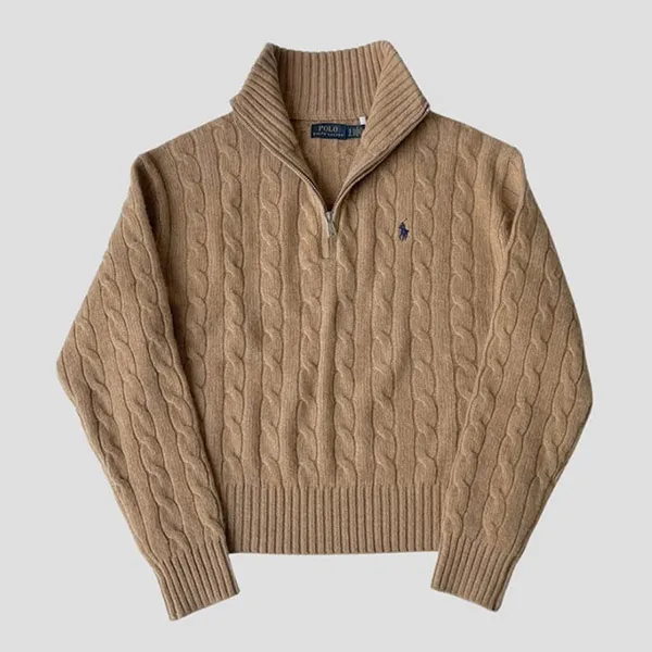 Áo Len Nữ Ralph Lauren Half-Zip Cable Knit Sweater In Light Brown 211956675002 Màu Nâu Size S